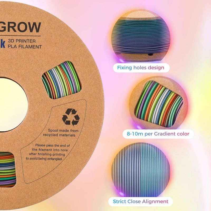 Comgrow Rainbow Colors Silk PLA 3D Printer Filament, PLA Filament 1.75mm, Dimensional Accuracy +/- 0.02 mm, 1KG Spool, Coextrusion 3D Filament with Shiny Silk Rainbow Yellow - Image 2